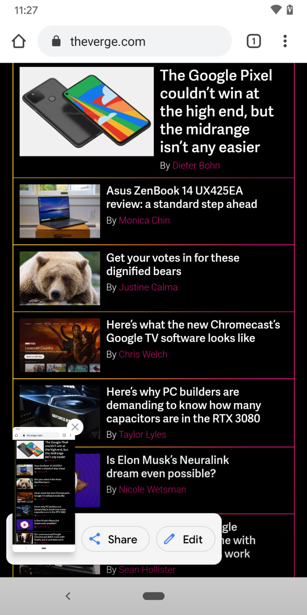 Android ۱۱ و اسکرین شات 
