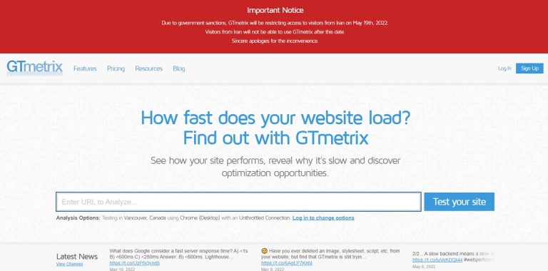 جی‌تی‌متریکس، سایت ابزار سنجش سرعت سایت‌های اینترنتی، کاربران ساکن ایران را تحریم کرد