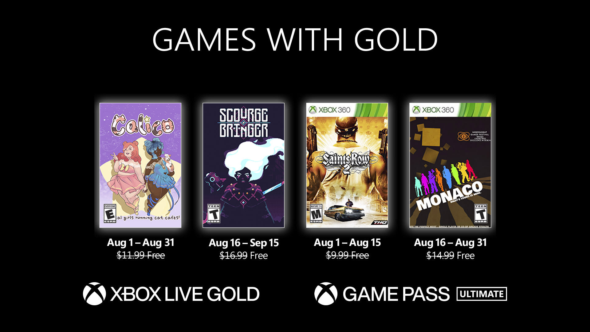 فهرست بازی های ایکس باکس لایو گلد ماه اوت ۲۰۲۲