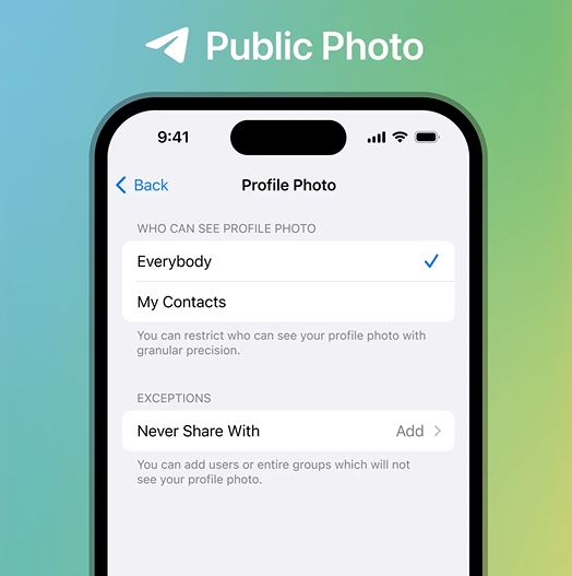 تصاویر پروفایل عمومی در بروزرسانی جدید تلگرام