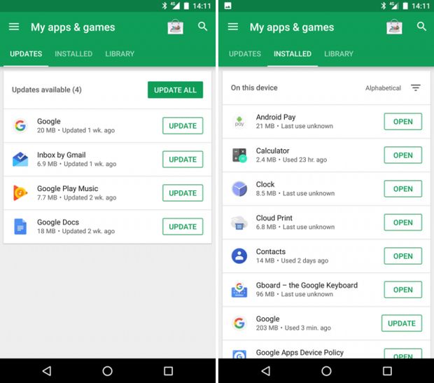 حل مشکل هنگ کردن گوشی اندرویدی - آپدیت برنامه‌ها