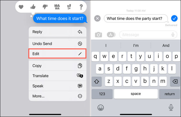ویرایش پیام‌های ارسال شده اخیر