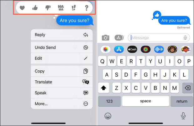 با Tapback به پیام‌ها واکنش نشان دهید