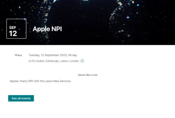 اسکرین شات فاش شده از تاریخ رونمایی آیفون ۱۵