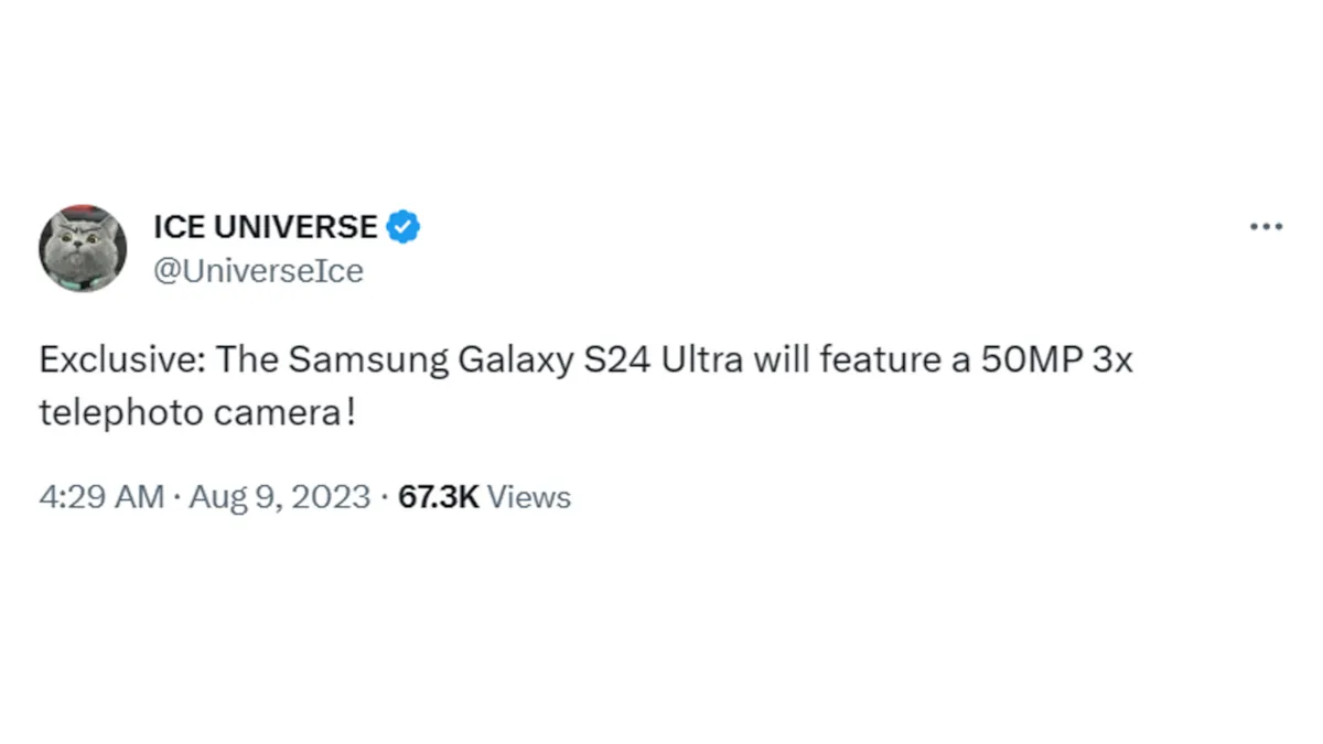پست افشاگر ICE UNIVERSE در شبکه اجتماعی X در رابطه با دوربین تلهفوتو اس ۲۴ اولترا