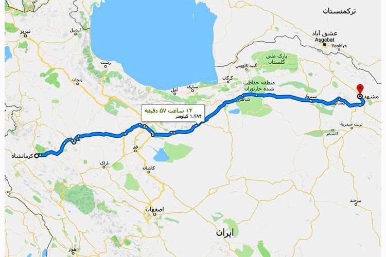 قطار مشهد کرمانشاه در کدام ایستگاه‌ها توقف دارد؟