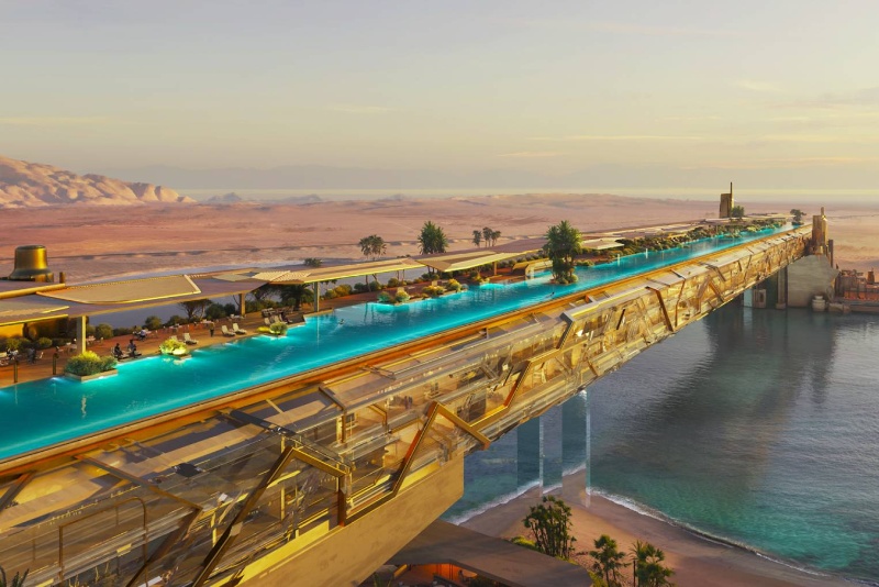 تماشا کنید: عربستان طولانی‌ترین هتل و استخر معلق جهان را می‌سازد