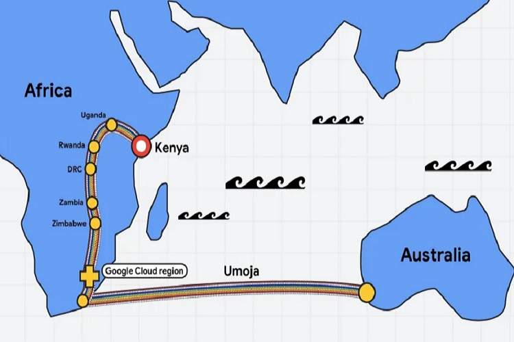 گوگل کنیا را با کابل فیبر نوری به استرالیا متصل می‌کند
