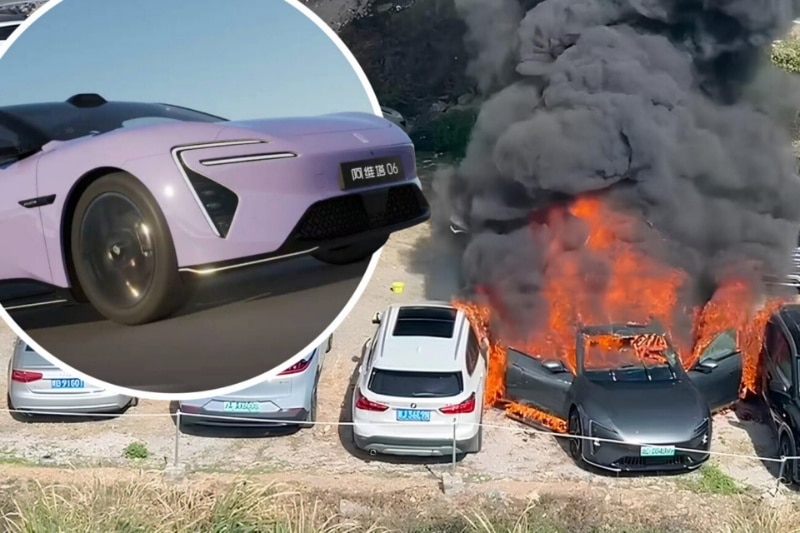 ماشین معروف چینی آتش گرفت و ۷ ماشین دیگر را هم به آتش کشید!