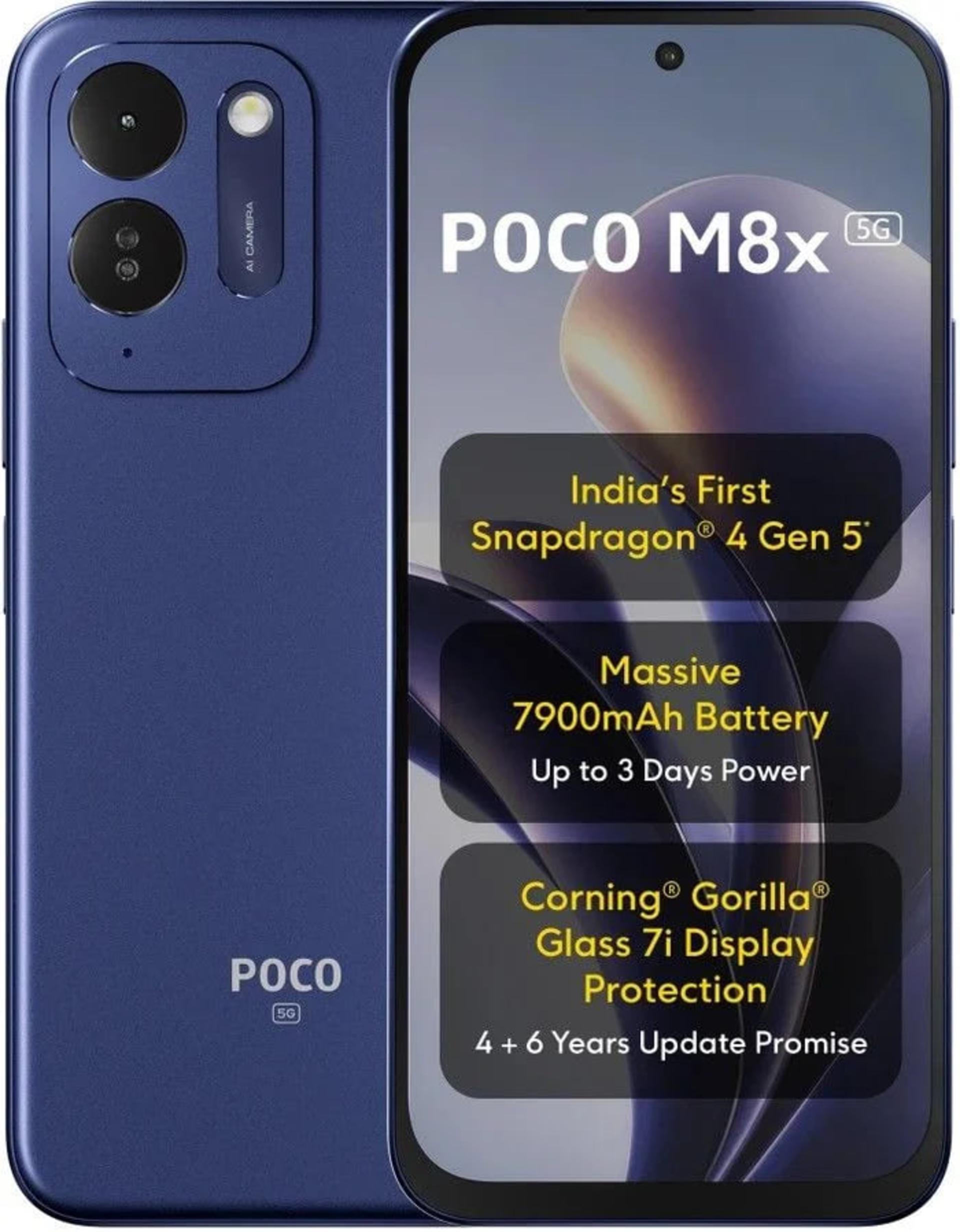 گوشی هوشمند پوکو M8x با رنگ آبی و نمایشگر بزرگ