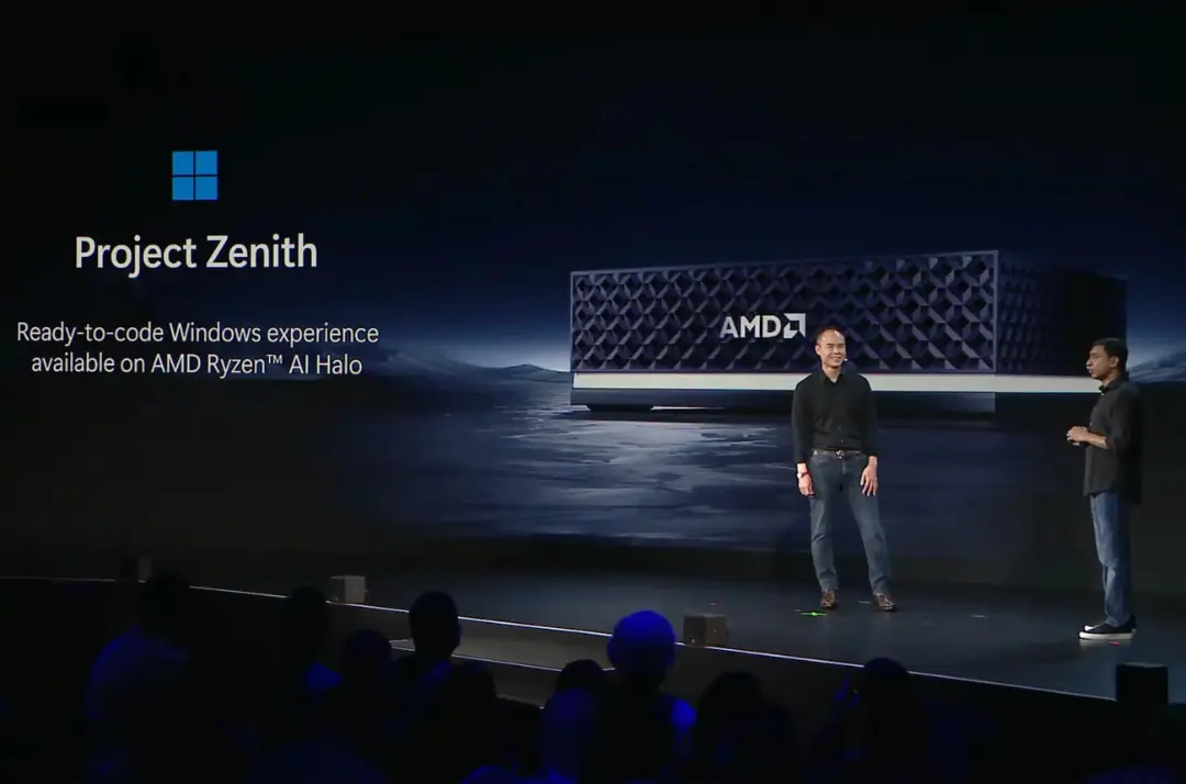 نمای صحنه معرفی پروژه زنیت با لوگوی AMD روی نمایشگر بزرگ