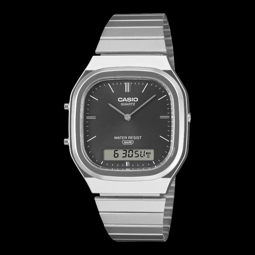 ساعت دیجیتال و آنالوگ کاسیو (Casio AQ-240E) با بند استیل نقره‌ای