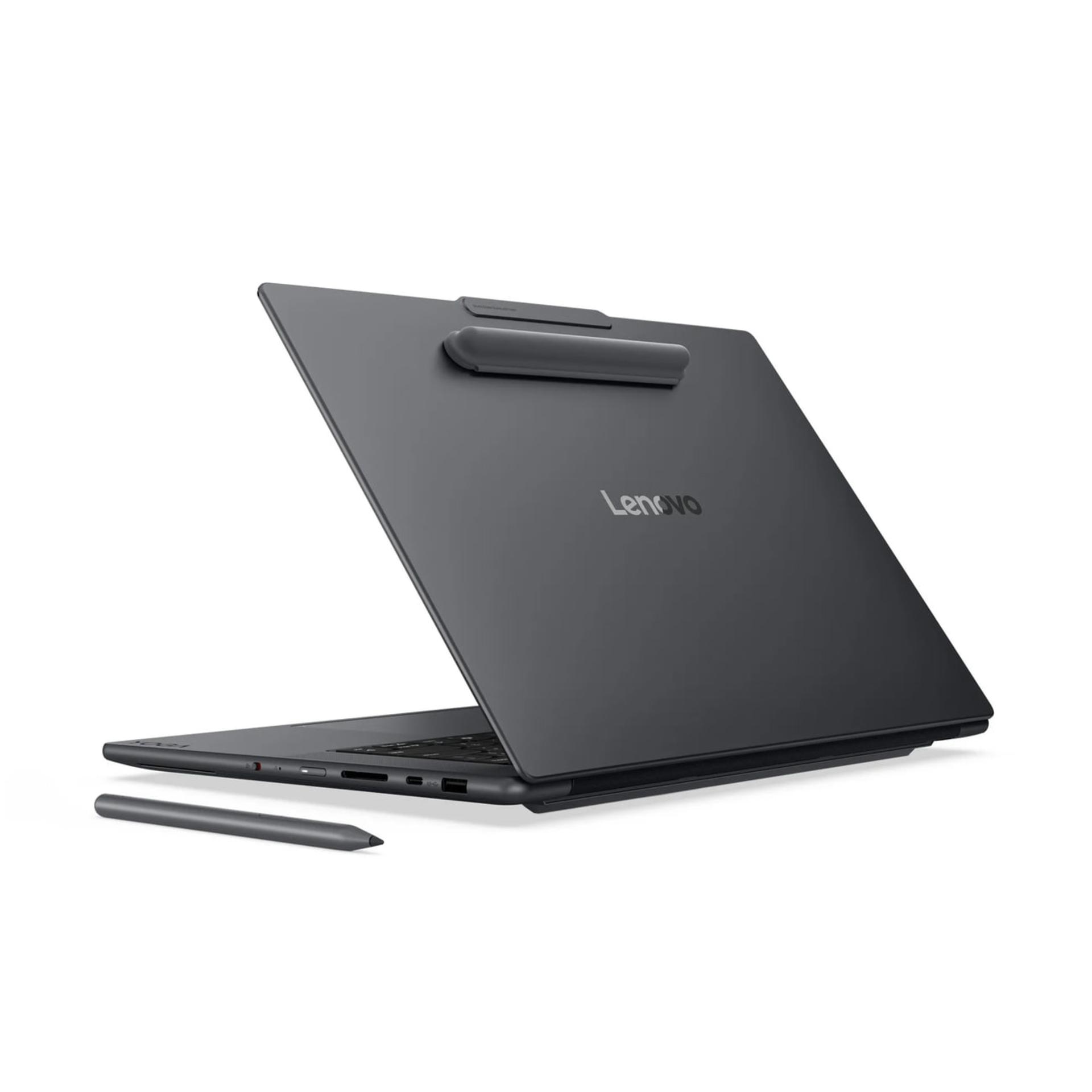 لپ‌تاپ لنوو (Lenovo) مدل RTX Spark با قلم دیجیتال روی سطح سفید