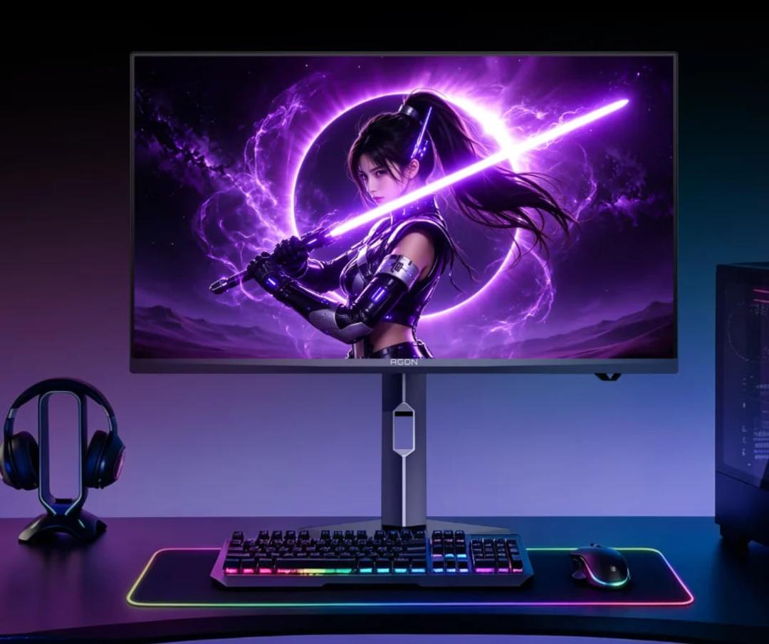مانیتور گیمینگ ای‌او‌سی (AOC Agon AG277QSD) با تصویر شخصیت فانتزی بنفش