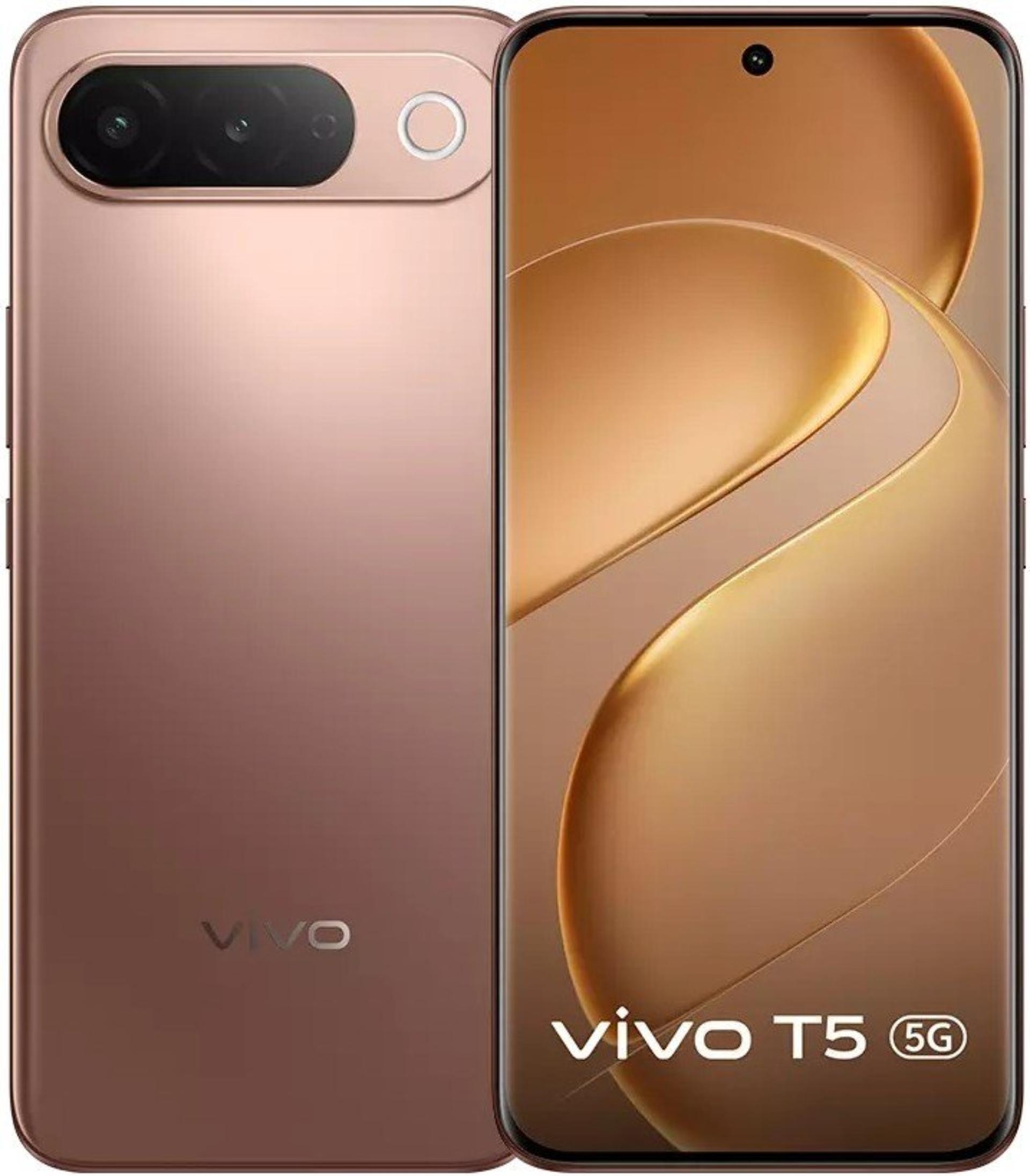 نمای جلو و پشت گوشی ویوو T5 رنگ برنزی