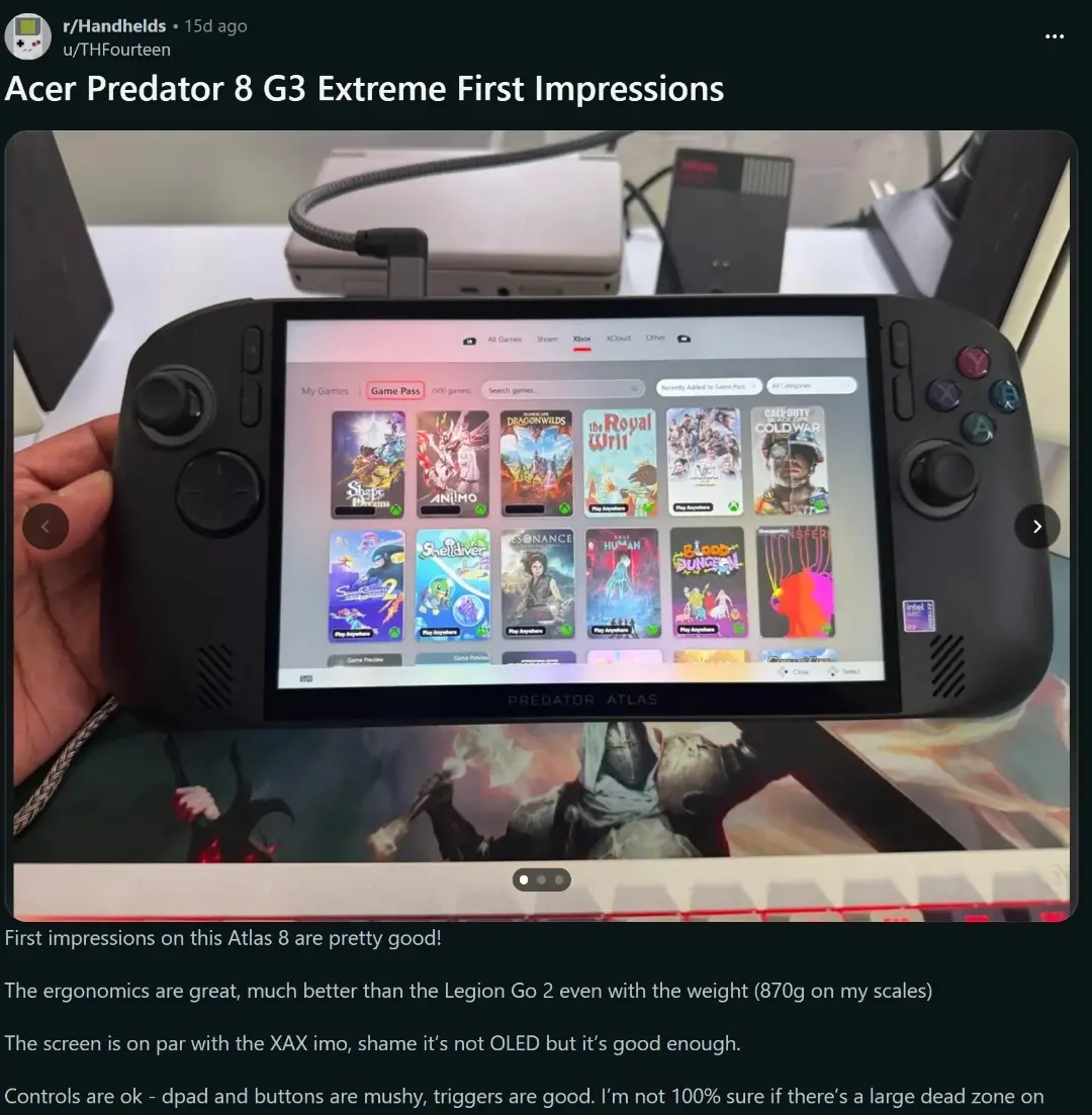 کنسول بازی دستی ایسر (Acer) Predator Atlas با صفحه‌نمایش روشن
