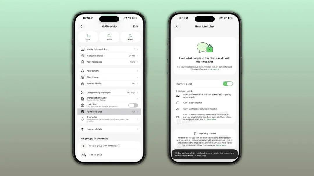 تنظیمات چت محدودشده در اپلیکیشن واتساپ برای افزایش امنیت