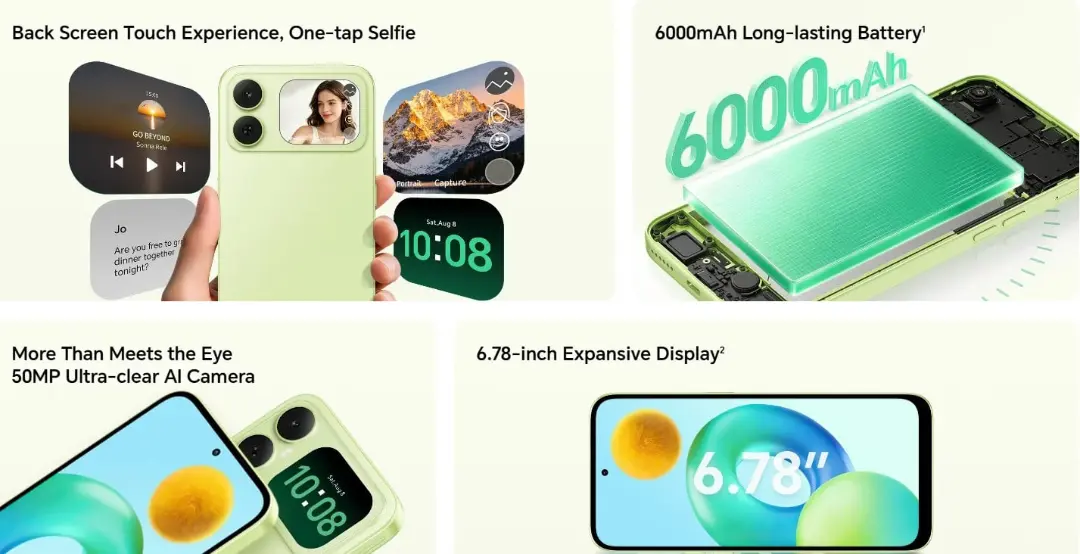 گوشی آنر X5ds با نمایشگر کوچک در پنل پشتی و باتری ۶۰۰۰ میلی‌آمپر ساعت